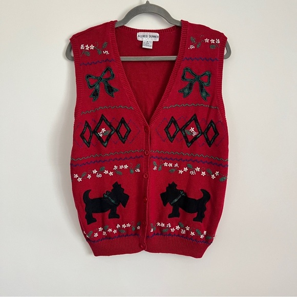 Alfred Dunner Jackets & Blazers - Vintage 90s Alfred Dunner Christmas Sweater Vest Scottie Dog Red Knit Size M